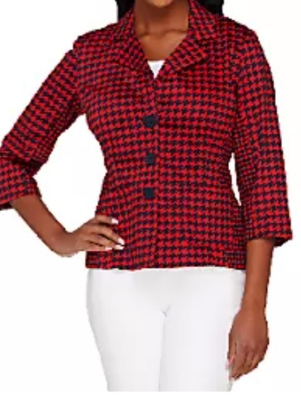 Joan Rivers Classics Collection Navy/Red Houndstooth Check Jacket Sz 8